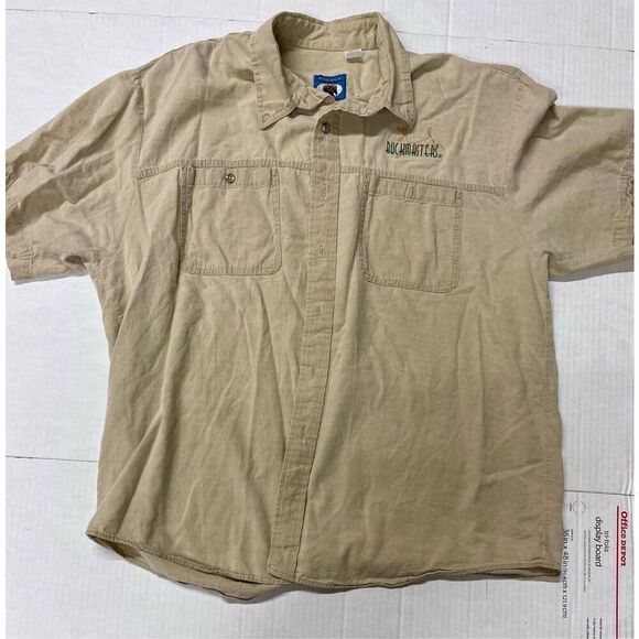 Bear Back Buckmaster Button Down Men's Medium Tan Short Sleeve Shirt A18‎ - Picture 1 of 7